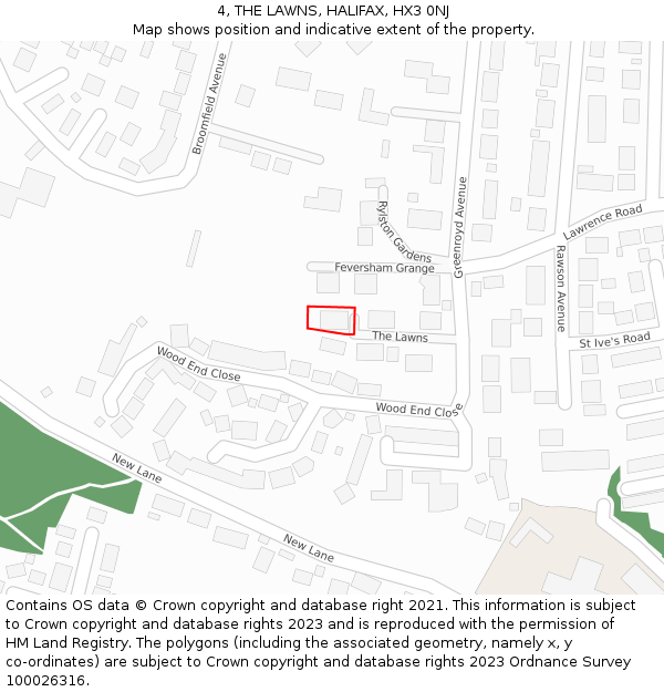 4, THE LAWNS, HALIFAX, HX3 0NJ: Location map and indicative extent of plot