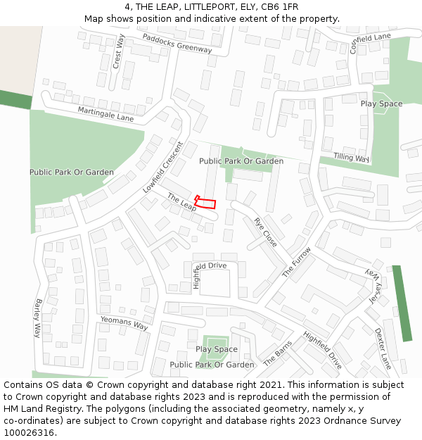 4, THE LEAP, LITTLEPORT, ELY, CB6 1FR: Location map and indicative extent of plot