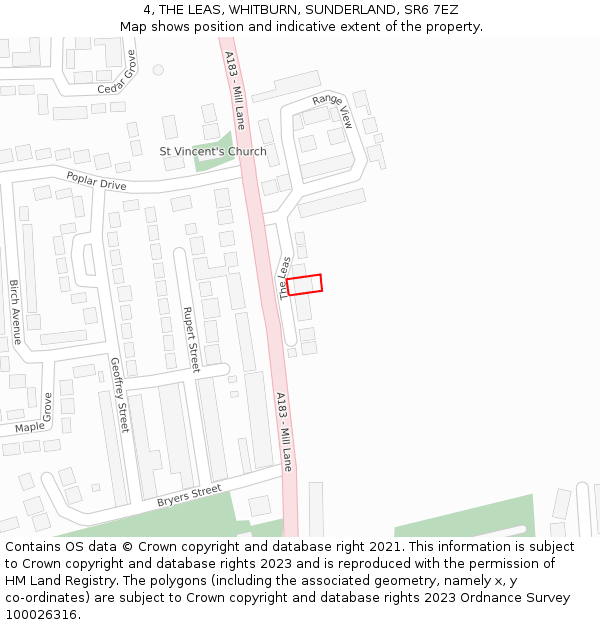 4, THE LEAS, WHITBURN, SUNDERLAND, SR6 7EZ: Location map and indicative extent of plot