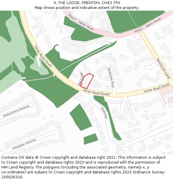 4, THE LODGE, PRENTON, CH43 7PS: Location map and indicative extent of plot