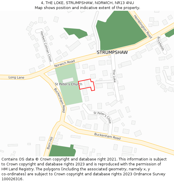 4, THE LOKE, STRUMPSHAW, NORWICH, NR13 4NU: Location map and indicative extent of plot