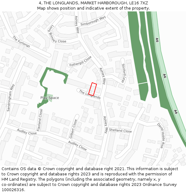 4, THE LONGLANDS, MARKET HARBOROUGH, LE16 7XZ: Location map and indicative extent of plot