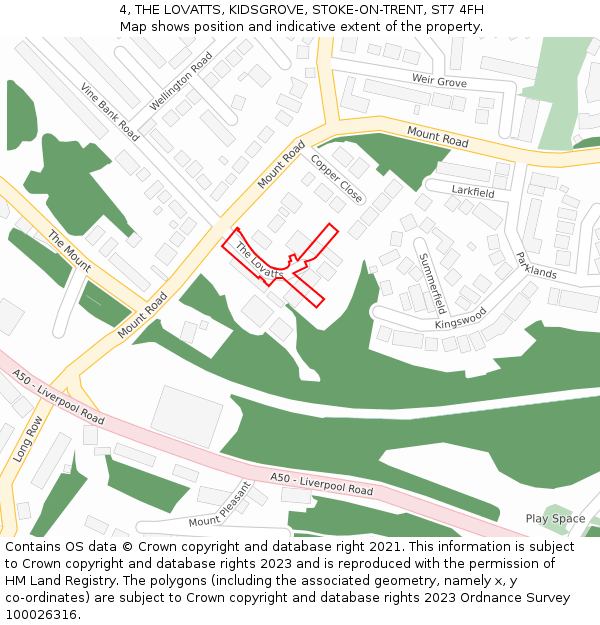 4, THE LOVATTS, KIDSGROVE, STOKE-ON-TRENT, ST7 4FH: Location map and indicative extent of plot