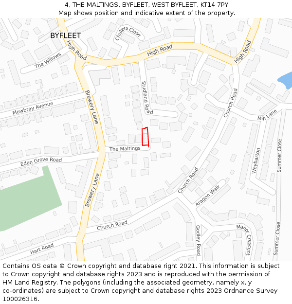 4, THE MALTINGS, BYFLEET, WEST BYFLEET, KT14 7PY: Location map and indicative extent of plot