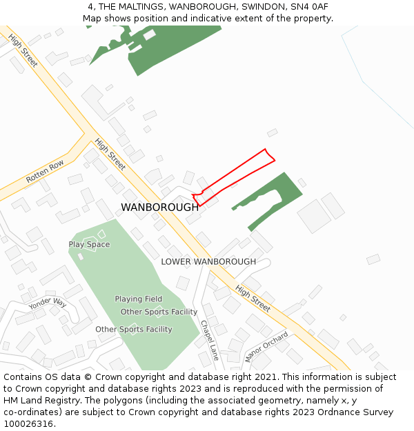 4, THE MALTINGS, WANBOROUGH, SWINDON, SN4 0AF: Location map and indicative extent of plot