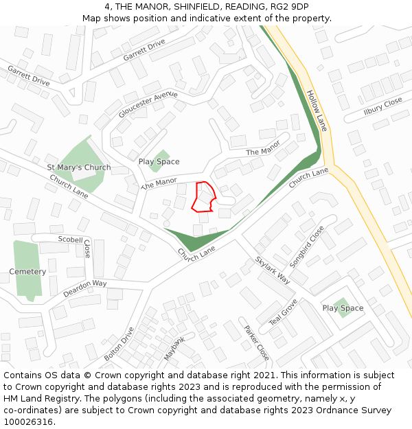 4, THE MANOR, SHINFIELD, READING, RG2 9DP: Location map and indicative extent of plot