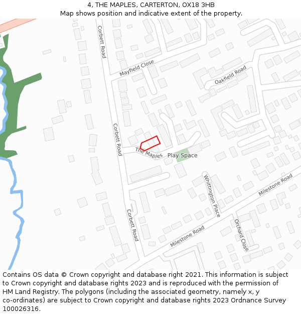 4, THE MAPLES, CARTERTON, OX18 3HB: Location map and indicative extent of plot