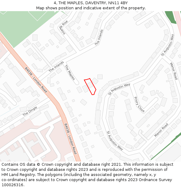 4, THE MAPLES, DAVENTRY, NN11 4BY: Location map and indicative extent of plot