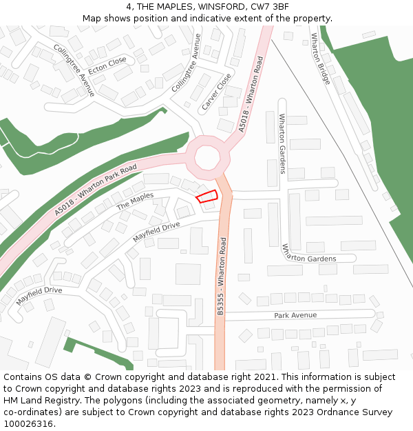 4, THE MAPLES, WINSFORD, CW7 3BF: Location map and indicative extent of plot