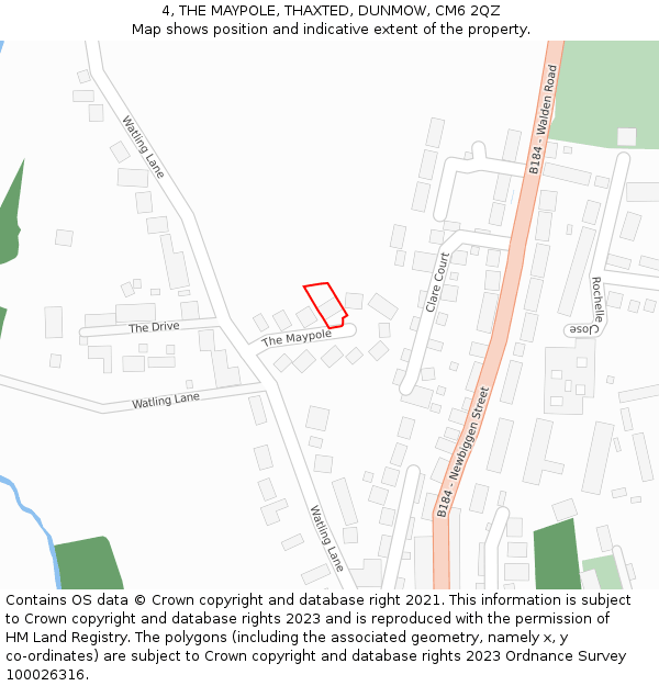 4, THE MAYPOLE, THAXTED, DUNMOW, CM6 2QZ: Location map and indicative extent of plot