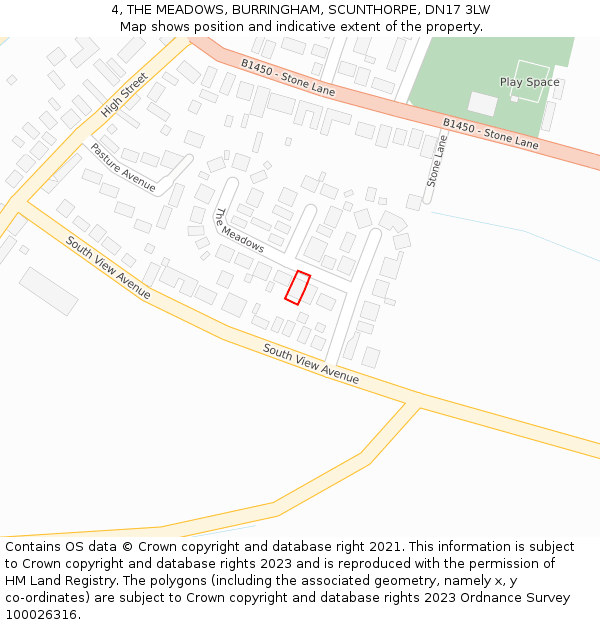 4, THE MEADOWS, BURRINGHAM, SCUNTHORPE, DN17 3LW: Location map and indicative extent of plot