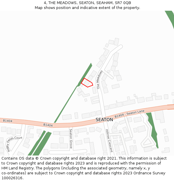 4, THE MEADOWS, SEATON, SEAHAM, SR7 0QB: Location map and indicative extent of plot
