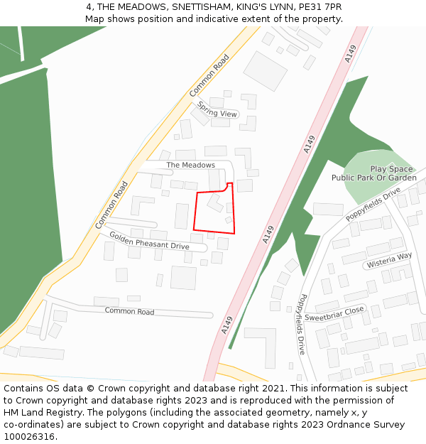 4, THE MEADOWS, SNETTISHAM, KING'S LYNN, PE31 7PR: Location map and indicative extent of plot