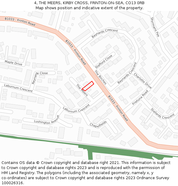 4, THE MEERS, KIRBY CROSS, FRINTON-ON-SEA, CO13 0RB: Location map and indicative extent of plot