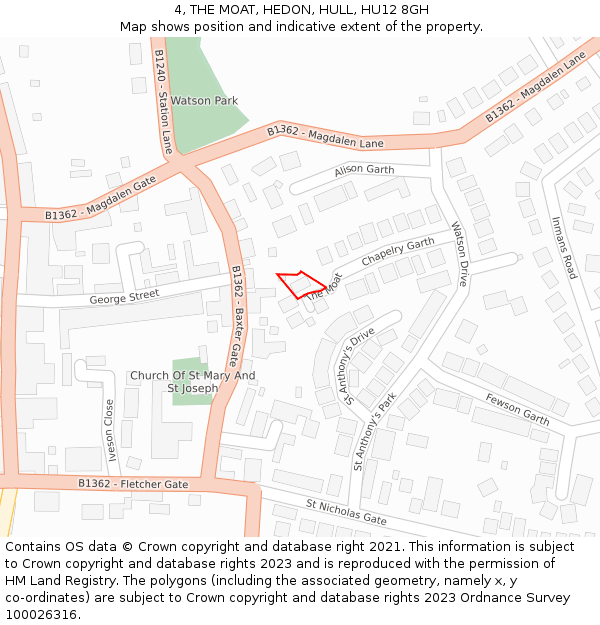 4, THE MOAT, HEDON, HULL, HU12 8GH: Location map and indicative extent of plot