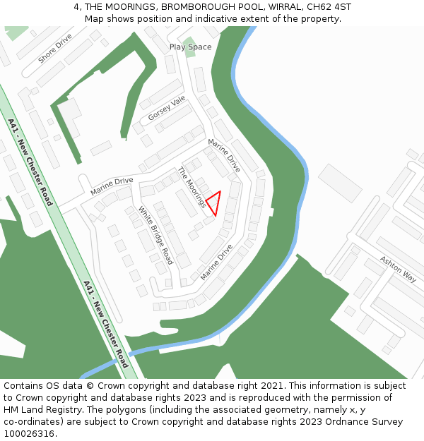 4, THE MOORINGS, BROMBOROUGH POOL, WIRRAL, CH62 4ST: Location map and indicative extent of plot