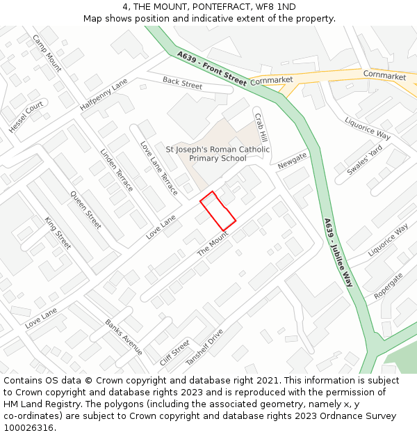 4, THE MOUNT, PONTEFRACT, WF8 1ND: Location map and indicative extent of plot