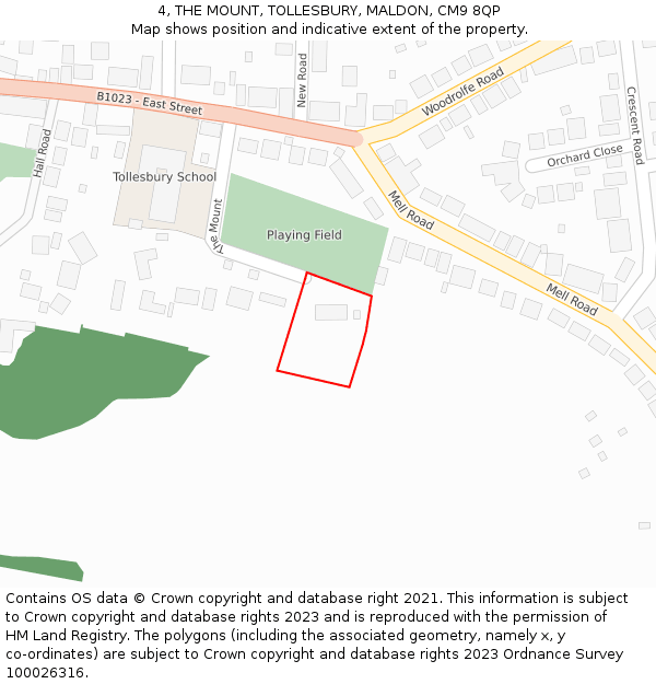 4, THE MOUNT, TOLLESBURY, MALDON, CM9 8QP: Location map and indicative extent of plot