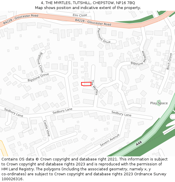 4, THE MYRTLES, TUTSHILL, CHEPSTOW, NP16 7BQ: Location map and indicative extent of plot