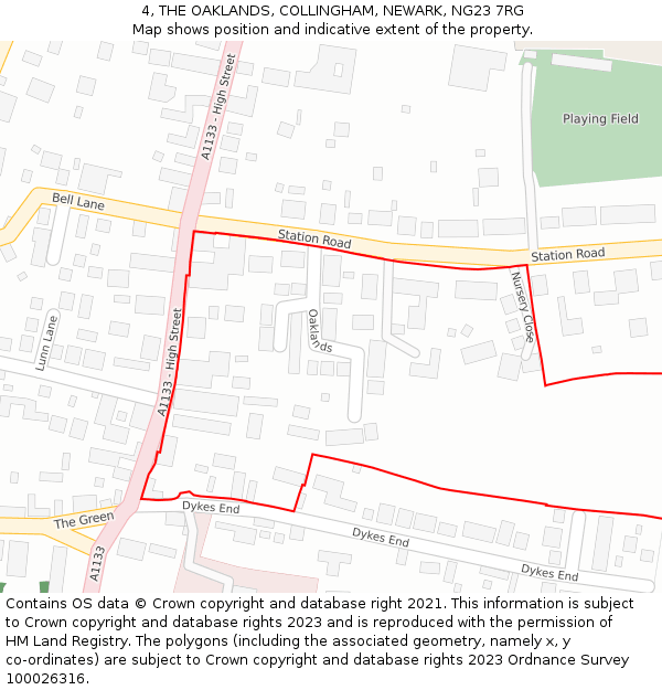 4, THE OAKLANDS, COLLINGHAM, NEWARK, NG23 7RG: Location map and indicative extent of plot