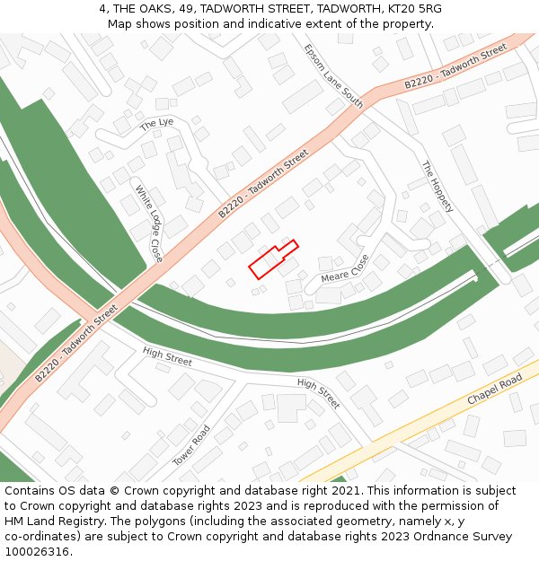 4, THE OAKS, 49, TADWORTH STREET, TADWORTH, KT20 5RG: Location map and indicative extent of plot