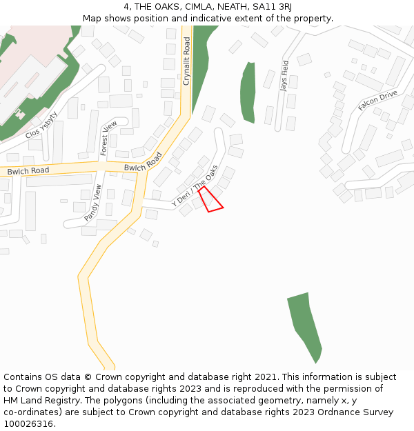 4, THE OAKS, CIMLA, NEATH, SA11 3RJ: Location map and indicative extent of plot