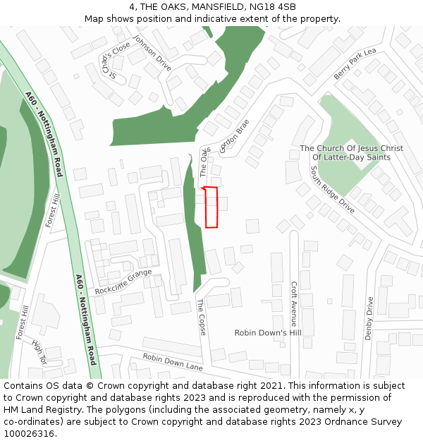 4, THE OAKS, MANSFIELD, NG18 4SB: Location map and indicative extent of plot