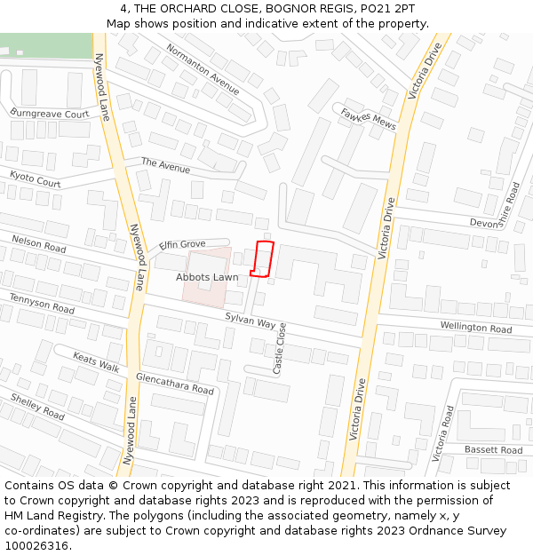 4, THE ORCHARD CLOSE, BOGNOR REGIS, PO21 2PT: Location map and indicative extent of plot