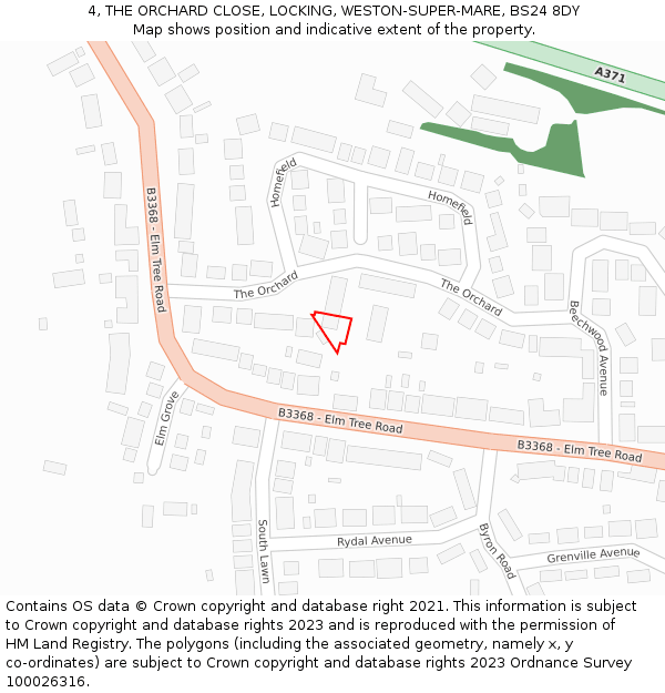 4, THE ORCHARD CLOSE, LOCKING, WESTON-SUPER-MARE, BS24 8DY: Location map and indicative extent of plot