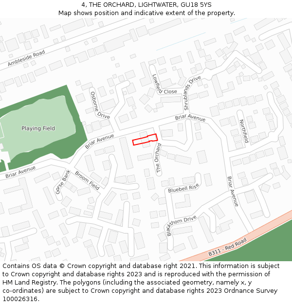 4, THE ORCHARD, LIGHTWATER, GU18 5YS: Location map and indicative extent of plot