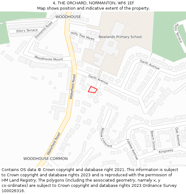 4, THE ORCHARD, NORMANTON, WF6 1EF: Location map and indicative extent of plot