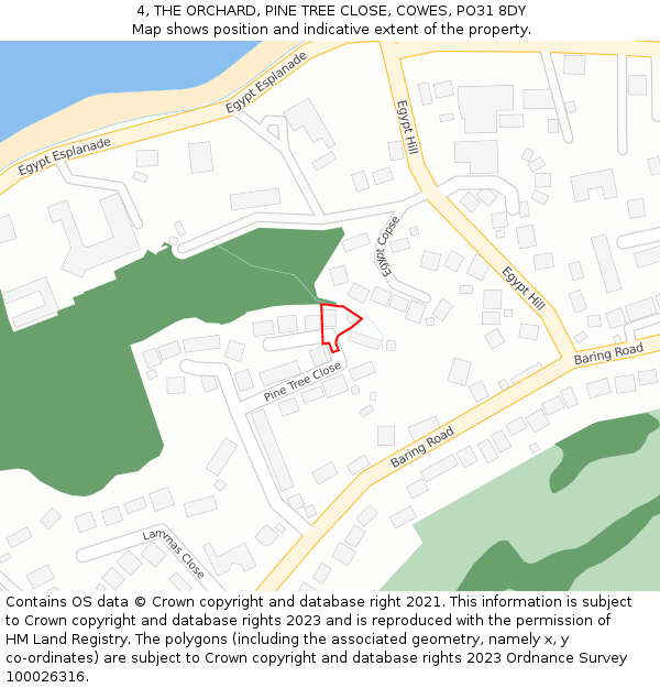 4, THE ORCHARD, PINE TREE CLOSE, COWES, PO31 8DY: Location map and indicative extent of plot