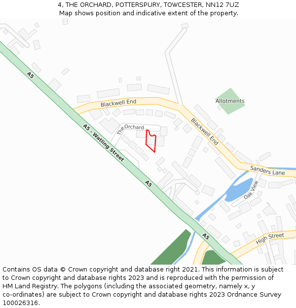 4, THE ORCHARD, POTTERSPURY, TOWCESTER, NN12 7UZ: Location map and indicative extent of plot