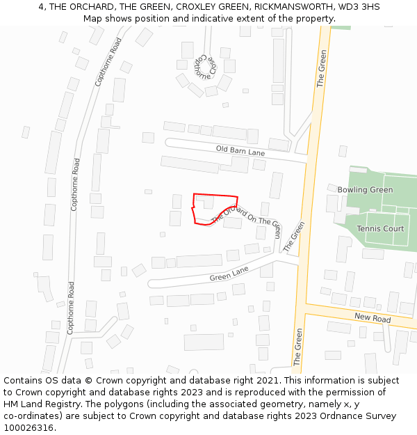 4, THE ORCHARD, THE GREEN, CROXLEY GREEN, RICKMANSWORTH, WD3 3HS: Location map and indicative extent of plot