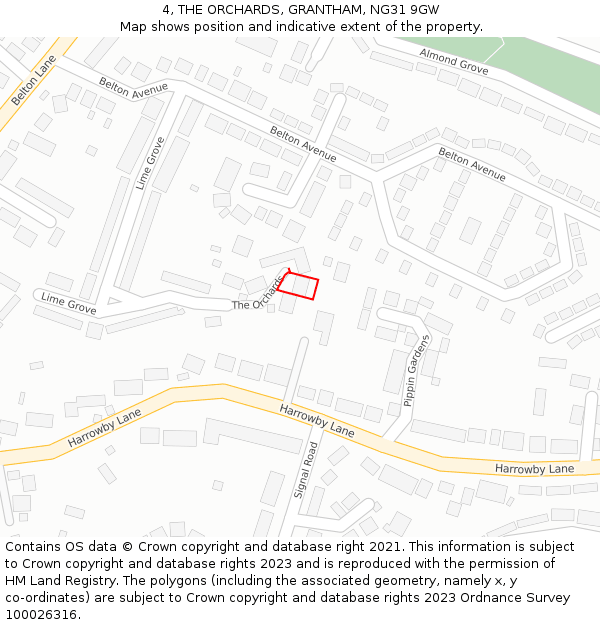 4, THE ORCHARDS, GRANTHAM, NG31 9GW: Location map and indicative extent of plot