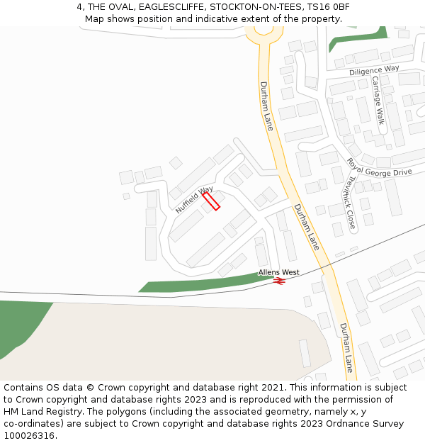 4, THE OVAL, EAGLESCLIFFE, STOCKTON-ON-TEES, TS16 0BF: Location map and indicative extent of plot