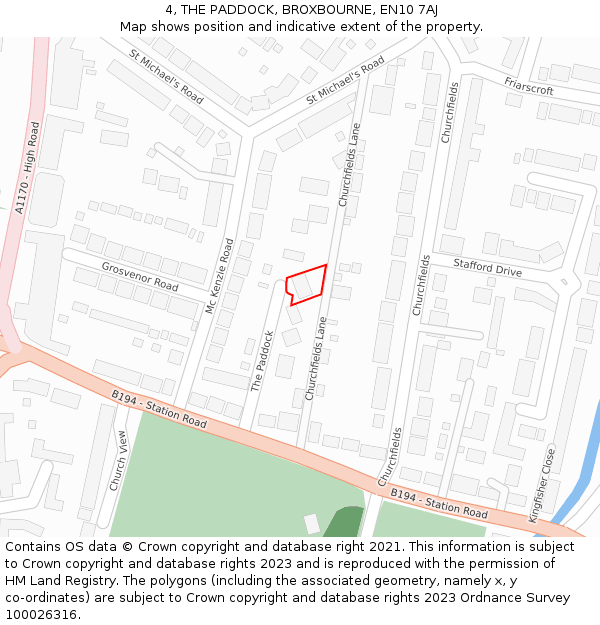 4, THE PADDOCK, BROXBOURNE, EN10 7AJ: Location map and indicative extent of plot