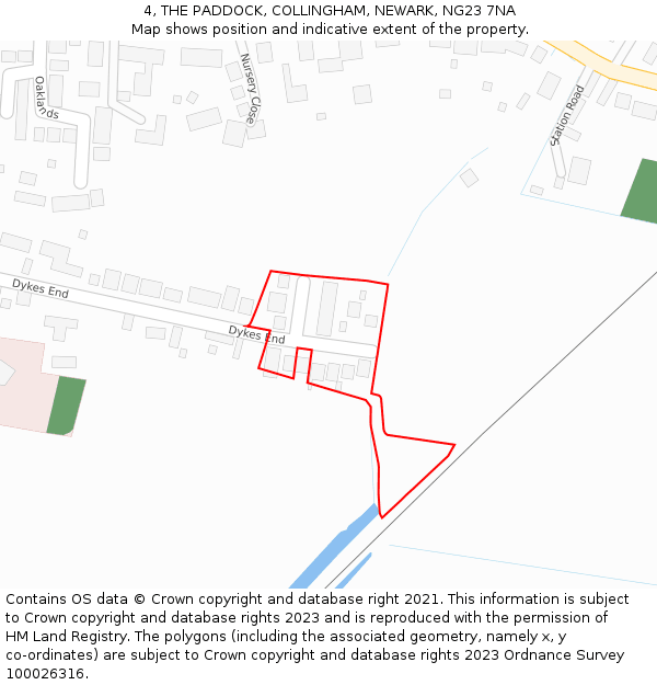 4, THE PADDOCK, COLLINGHAM, NEWARK, NG23 7NA: Location map and indicative extent of plot