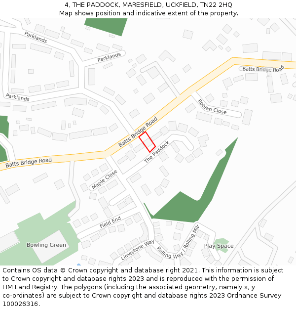 4, THE PADDOCK, MARESFIELD, UCKFIELD, TN22 2HQ: Location map and indicative extent of plot