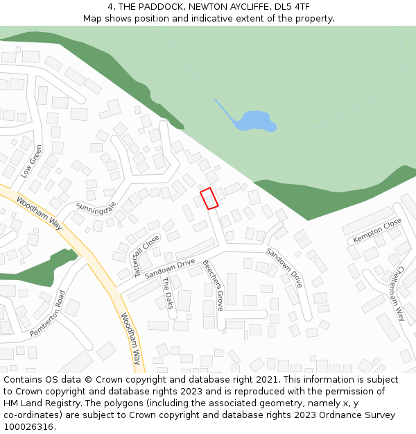 4, THE PADDOCK, NEWTON AYCLIFFE, DL5 4TF: Location map and indicative extent of plot