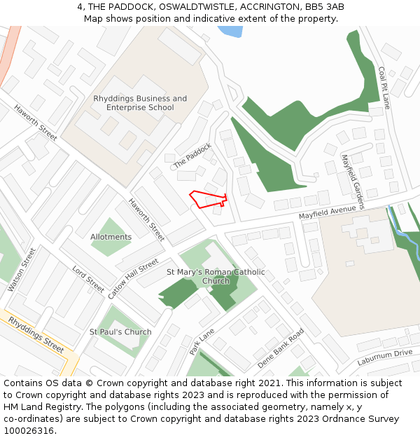 4, THE PADDOCK, OSWALDTWISTLE, ACCRINGTON, BB5 3AB: Location map and indicative extent of plot
