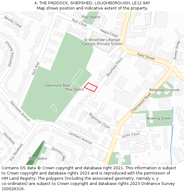 4, THE PADDOCK, SHEPSHED, LOUGHBOROUGH, LE12 9AY: Location map and indicative extent of plot