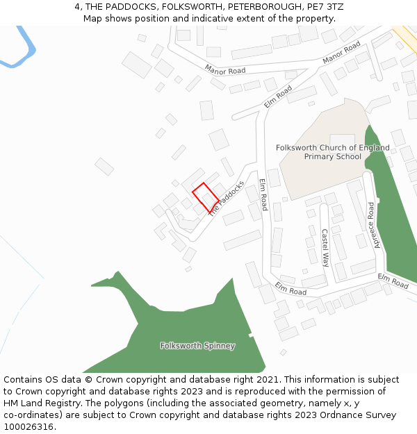 4, THE PADDOCKS, FOLKSWORTH, PETERBOROUGH, PE7 3TZ: Location map and indicative extent of plot