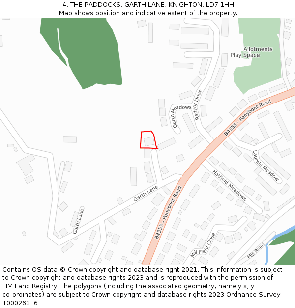 4, THE PADDOCKS, GARTH LANE, KNIGHTON, LD7 1HH: Location map and indicative extent of plot