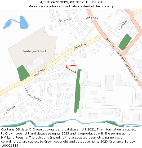 4, THE PADDOCKS, PRESTEIGNE, LD8 2NJ: Location map and indicative extent of plot