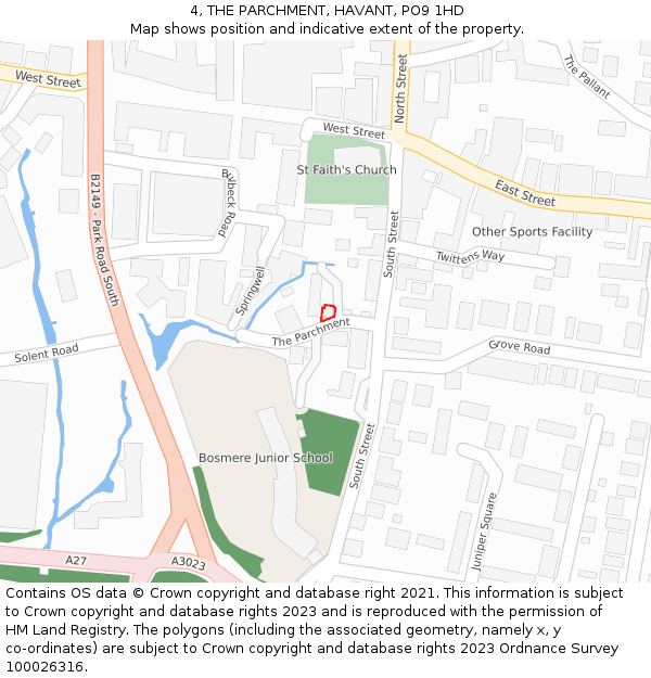 4, THE PARCHMENT, HAVANT, PO9 1HD: Location map and indicative extent of plot