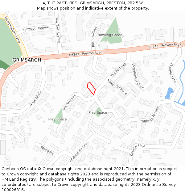 4, THE PASTURES, GRIMSARGH, PRESTON, PR2 5JW: Location map and indicative extent of plot