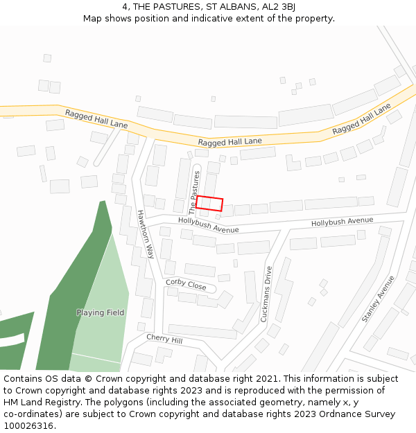 4, THE PASTURES, ST ALBANS, AL2 3BJ: Location map and indicative extent of plot