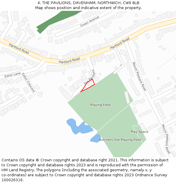 4, THE PAVILIONS, DAVENHAM, NORTHWICH, CW9 8LB: Location map and indicative extent of plot