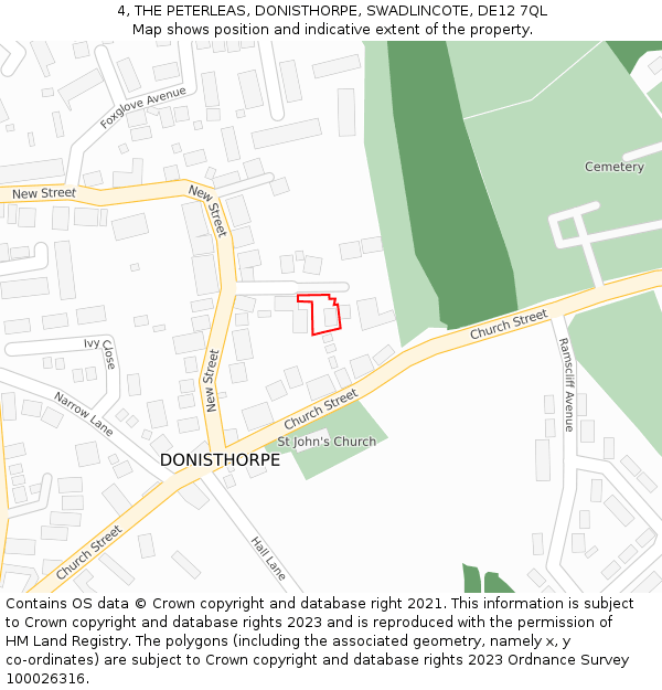 4, THE PETERLEAS, DONISTHORPE, SWADLINCOTE, DE12 7QL: Location map and indicative extent of plot